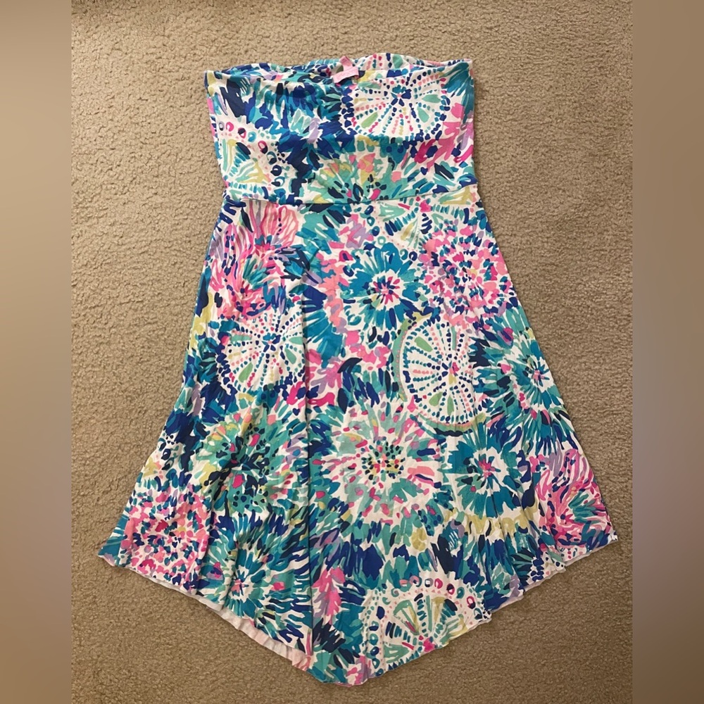 Lilly Pulitzer Loleta Dress Muti Dive In Strapless Floral Cover-Up Resort Spring - Picture 3 of 7